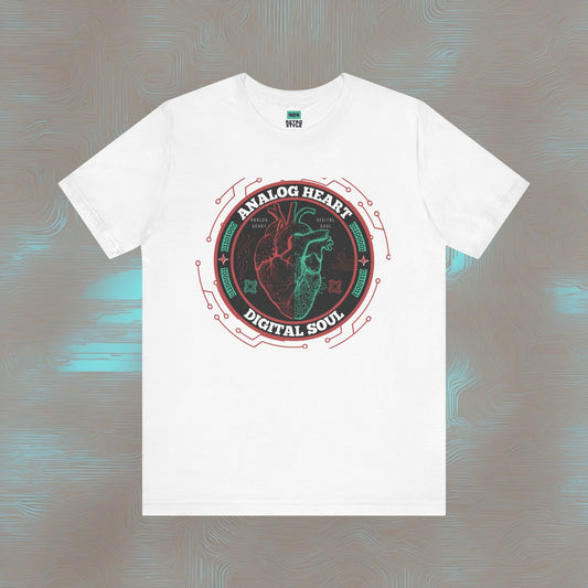 “Analog Heart, Digital Soul” Tee. Where retro beats sync with neon pulses.